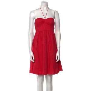 Spring Tibi halter dress with cotton eyelet textile.